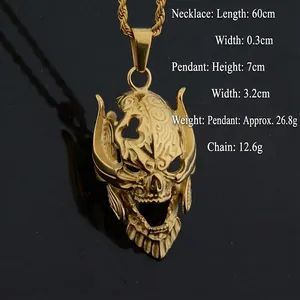 Collier avec pendentif crâne punk doré pour hommes et femmes avec chaîne de 60cm