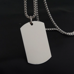 Polished silver stainless steel military dog tag necklace with a sleek box chain