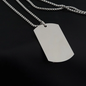 Polished stainless steel dog tag pendant with round bead chain for hip hop street style