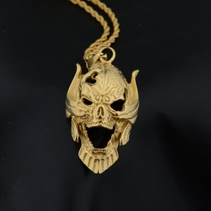 Pendentif masque de crâne doré style hip hop sur collier chaîne pour hommes et femmes