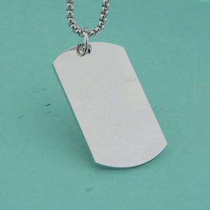 Minimalist silver metal military dog tag necklace with a classic polished finish bead chain