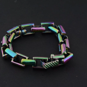 Rainbow titanium steel square cuban link bracelet with iridescent gradient finish