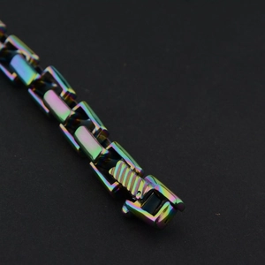 Rainbow plated titanium steel square Cuban link bracelet with industrial geometric design