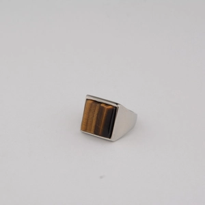 Bague chevalière carrée pour homme en acier inoxydable avec pierre œil de tigre