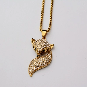 Collier pendentif renard hip hop avec zircons blancs sur chaîne dorée pour tous