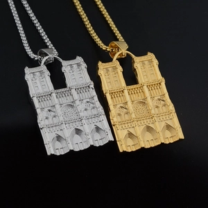 Stainless Steel Notre Dame De Paris Cathedral Pendant Necklace Retro Gothic Hip Hop Streetwear Jewelry For Men Women