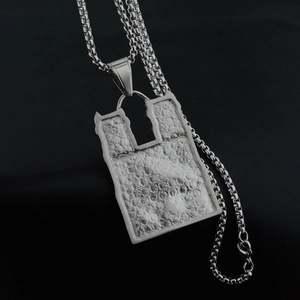 Unisex silver street style rectangle rock texture pendant necklace with a box chain