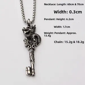 Spécifications détaillées du pendentif clé dragon vintage et dimensions de chaîne