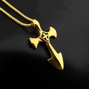 Halskette aus Edelstahl mit Kreuzschwert-Anhänger für Damen Herren Gothic Punk Dolchform Metall Streetwear Hip Hop Schmuck