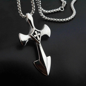 Gotische Schwert Kreuz Halskette aus silbernem Edelstahl mit Box-Kette für Herren