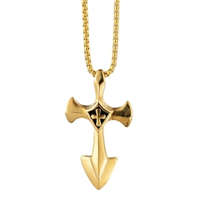 Gotische goldene Schwert-Kreuz-Halskette aus poliertem Edelstahl für Damen und Herren