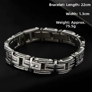 Detail view of titanium steel cross bracelet: Length 22cm, Width 1.3cm, Weight 75.5g