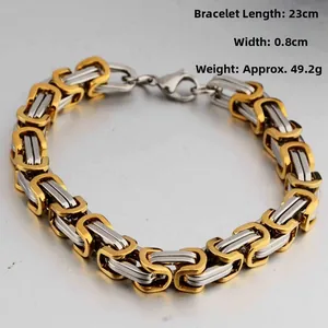 Vista detallada de la pulsera de cadena bizantina bicolor, longitud 23 cm y anchura 0,8 cm
