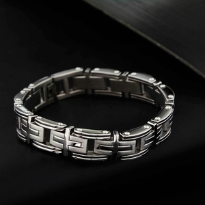 Rugged stainless steel cross chain bracelet for men with silver polished finish