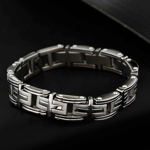 Men's titanium steel cross link bracelet featuring silver geometric links and matte finish