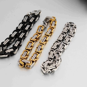 Pulseras bizantinas de acero de titanio hip hop en acabados plata oro y negro