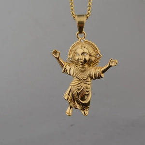 Golden angel pendant necklace for men and women with sparkling diamond accents