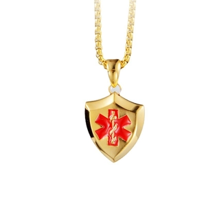Goldene medizinische Notfall-Halskette mit Schildanhänger und Star of Life Symbol