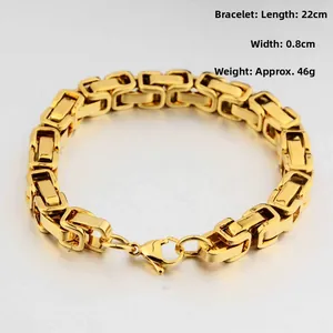 Détail du bracelet chaîne byzantine en acier titane doré 22cm avec dimensions et poids