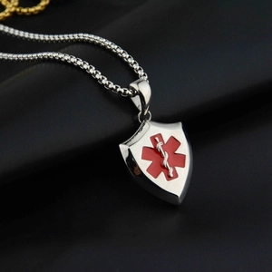 Medizinische Schild-Halskette mit rotem Stern des Lebens Symbols auf Box-Kette für Damen Herren