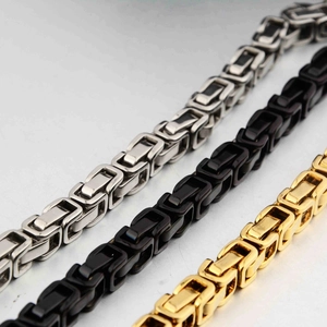 Bracelets byzantins en acier inoxydable argent, noir et doré pour un style hip-hop