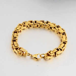 Bracelet Chaîne Byzantine Hip Hop pour Hommes Femmes en Acier au Titane Maillons Carrés Punk Gothique Bijoux de Mode Or Noir Argent