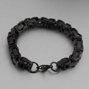 Bracelet chaîne byzantine noire en acier titane style hip hop pour hommes et femmes