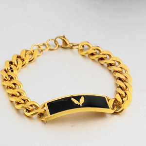 Hip Hop Men Titanium Steel Eagle Cuban Link Bracelet Gold Plated Black Enameled Plate Adjustable Jewelry Hand Chain For Party