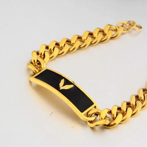Hip hop gold Cuban link bracelet with black eagle pendant plate for men and women