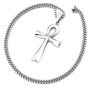Collana con ciondolo croce Ankh in acciaio inossidabile lucido con catena box sottile