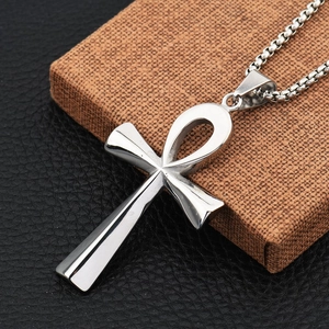 Collana Pendente Croce Ankh Egiziana in Acciaio Inossidabile Unisex Argento Hip Hop Streetwear Gioielli Chiave Della Vita
