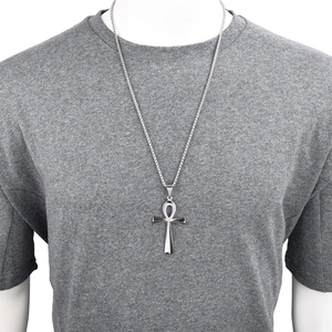 Collana con pendente a croce Ankh in acciaio inossidabile lucido argento per uomo e donna