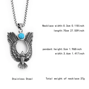 Détails du pendentif aigle avec turquoise et chaîne en acier inoxydable avec mesures