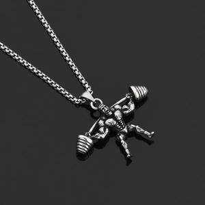 Collana con Pendente Bilanciere Sollevatore di Pesi in Acciaio Inossidabile Uomo Argento Antico Retro Gioielli Fitness