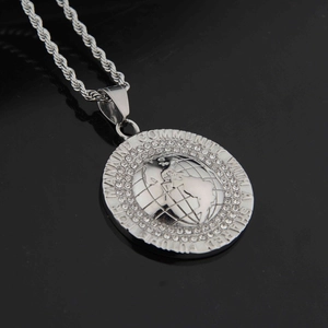 Polished silver titanium steel necklace with globe pendant and crystal stones
