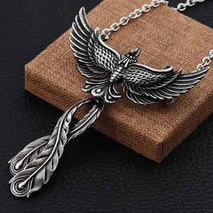 Vintage Phoenix Pendant Necklace Titanium Steel Retro Feather Eagle Wing Street Hip Hop Silver Necklaces For Men Women