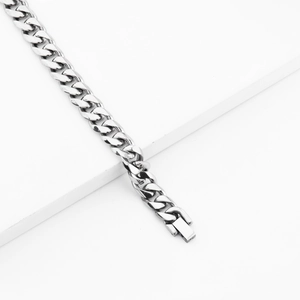 Hochglanzpoliertes silbernes Panzerarmband für Herren mit sicherem Faltverschluss
