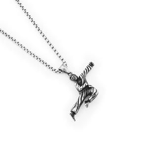 Vintage martial arts warrior pendant necklace with box chain in polished stainless steel