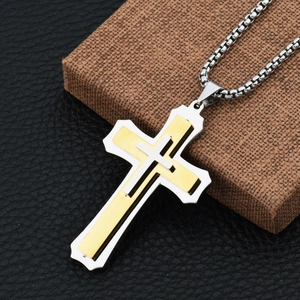 Three-layer cross pendant necklace with a round box chain for men and women