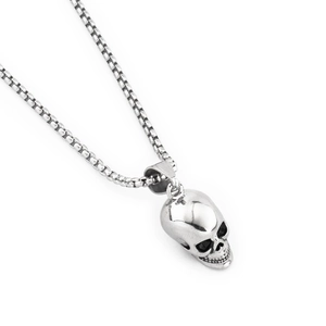 Punk style 3D skull pendant necklace in silver stainless steel with box chain