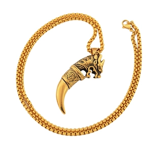 Retro gold dragon head horn pendant necklace with thick hip hop style woven chain