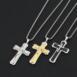 European American Street Style Triple Layer Cross Pendant Necklace Stainless Steel Titanium Steel Hip Hop Jewelry Unisex