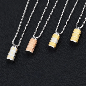 Collana con Ciondolo a Cilindro Rotante in Acciaio al Titanio Vintage per Uomo Donna Gioielli Mantra Buddista Loto