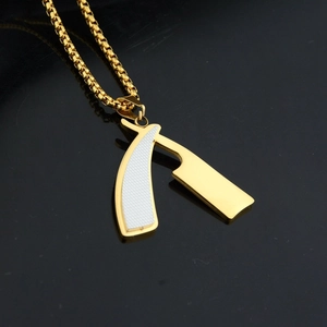 Punk Retro Razor Blade Pendant Necklace Stainless Steel Box Chain Gold Silver Bicolor Hip Hop Jewelry For Men Women