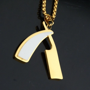 Titanium steel razor blade pendant necklace with gold box chain for men and women
