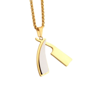 Hip hop style gold and silver stainless steel necklace with folding razor blade pendant