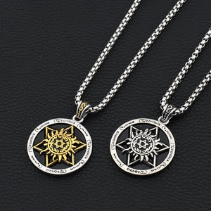 Retro Stainless Steel Hexagram Sun Medallion Pendant Necklace For Men Women Hip Hop Two-tone Gold Silver Box Chain Necklace