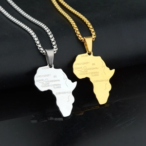 Africa Map Pendant Necklace Stainless Steel Engraved Geography Map Charm Box Chain Personalized Hip Hop Jewelry For Men Women