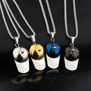 Hip Hop Baseball Cap Pendant Necklace Stainless Steel Keep Me Warm Engraving Rope Artificial Pearl Chain Jewelry For Men Women