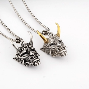 Collier Pendentif Masque Hannya Vintage en Acier au Titane Rétro Hip Hop Bijoux pour Hommes Femmes Quotidien Fête